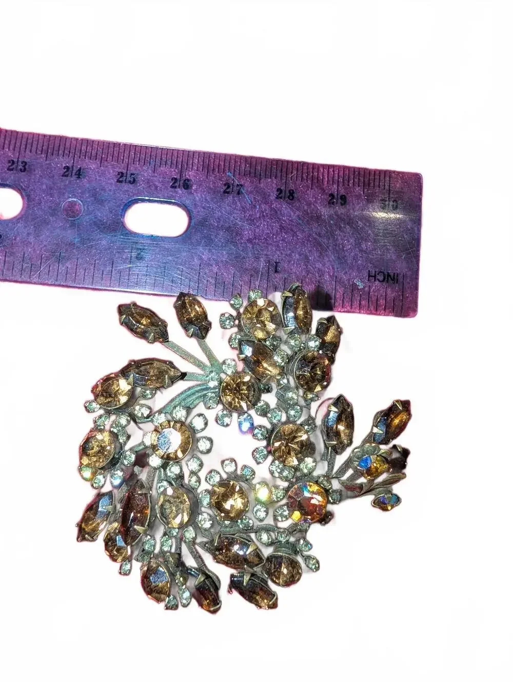 Vintage Floral Rhinestone Brooch Pin